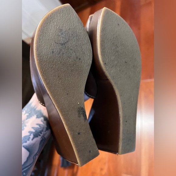 Robert Clergerie Vintage Brown Leather Peep Toe Platform Mules - Picture 7 of 7